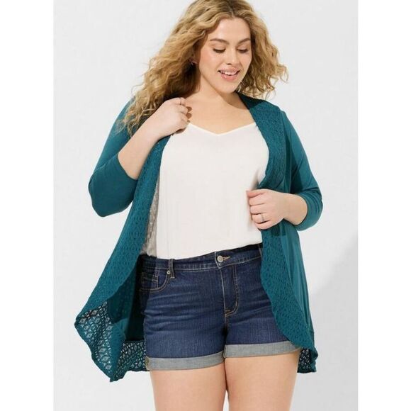 torrid Sweaters - Torrid Super Soft Crochet Trim Cardigan teal color